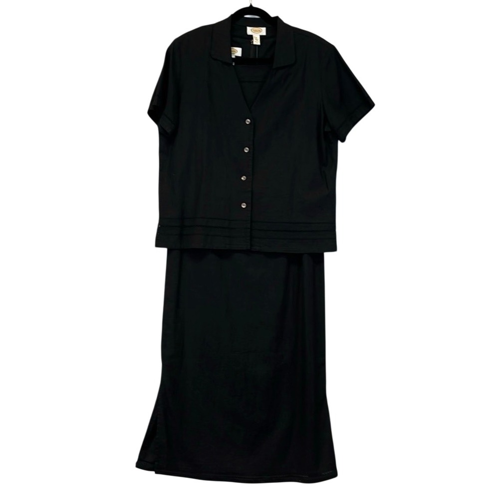 NWT Talbots 2 Pc Dress Set Women 10 Black Linen Blend Maxi Sleeveless +‎ Jacket